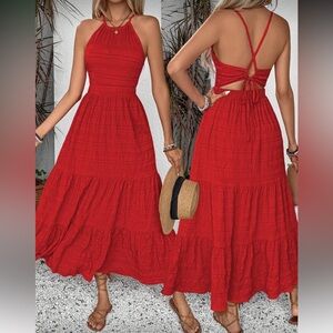 Red Halter Maxi Dress